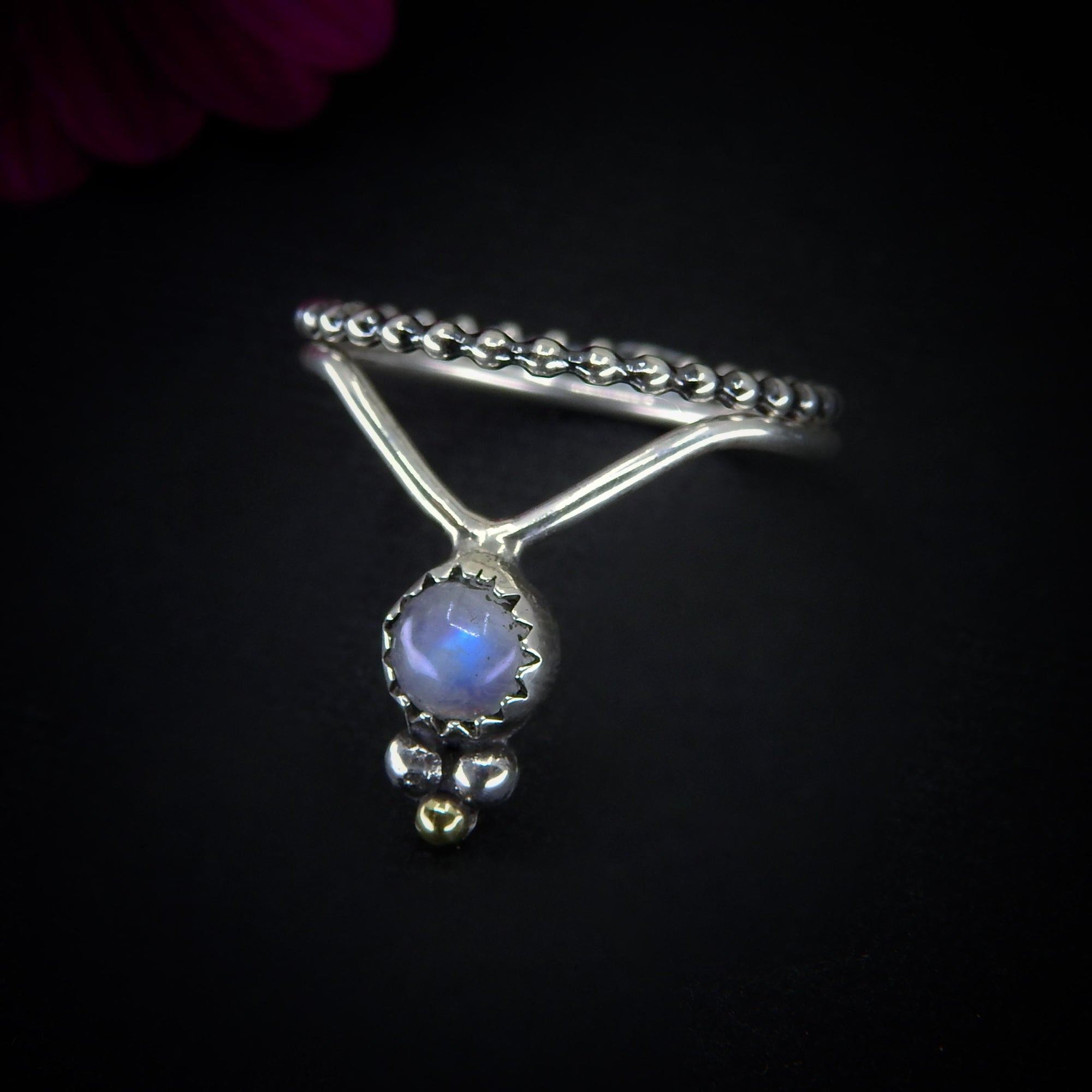 Moonstone Ring Stack - Size 8 1/4 - Sterling Silver - Dainty Moonstone Ring Set - Blue Moonstone - Rainbow Moonstone Jewelry - Wishbone Ring