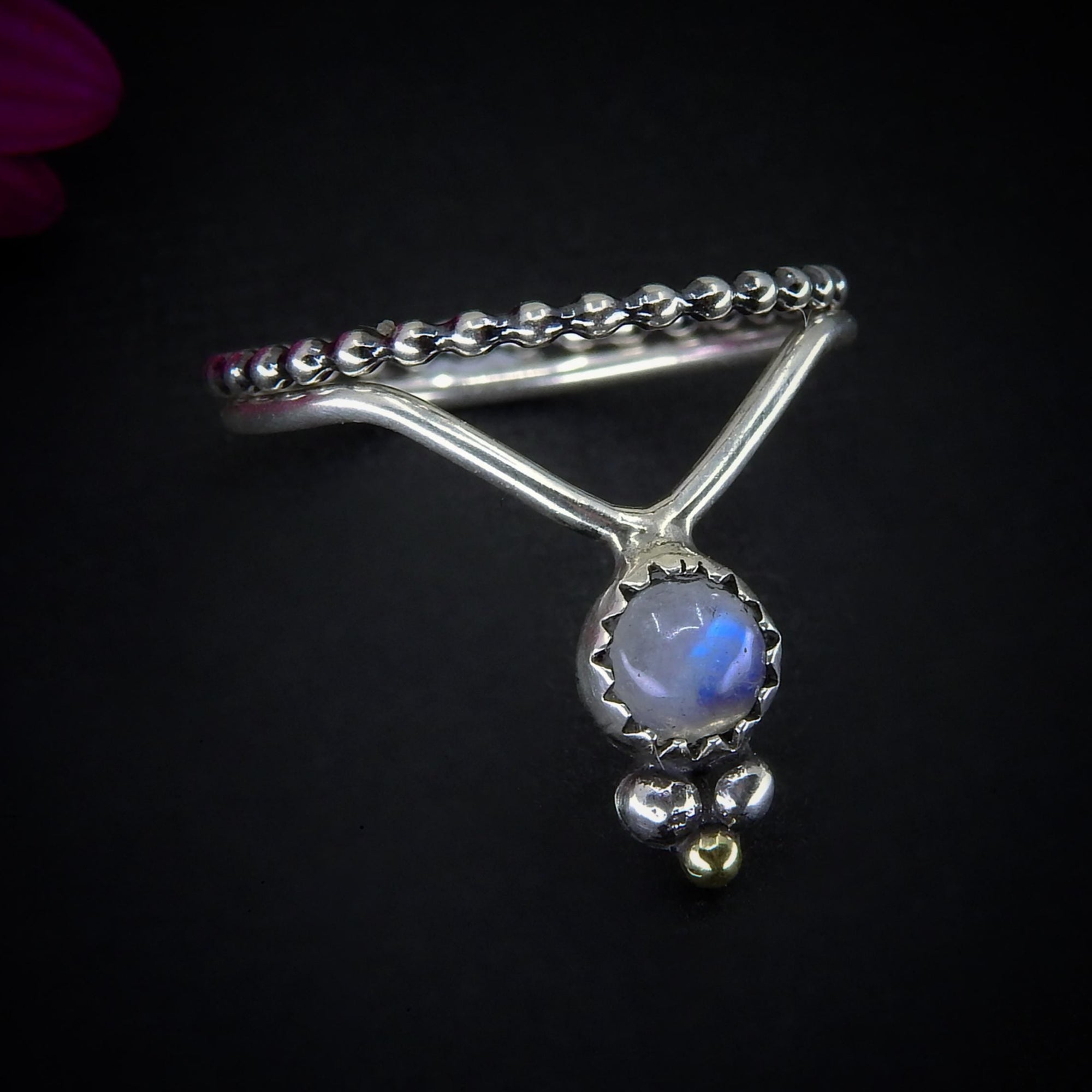 Moonstone Ring Stack - Size 8 1/4 - Sterling Silver - Dainty Moonstone Ring Set - Blue Moonstone - Rainbow Moonstone Jewelry - Wishbone Ring