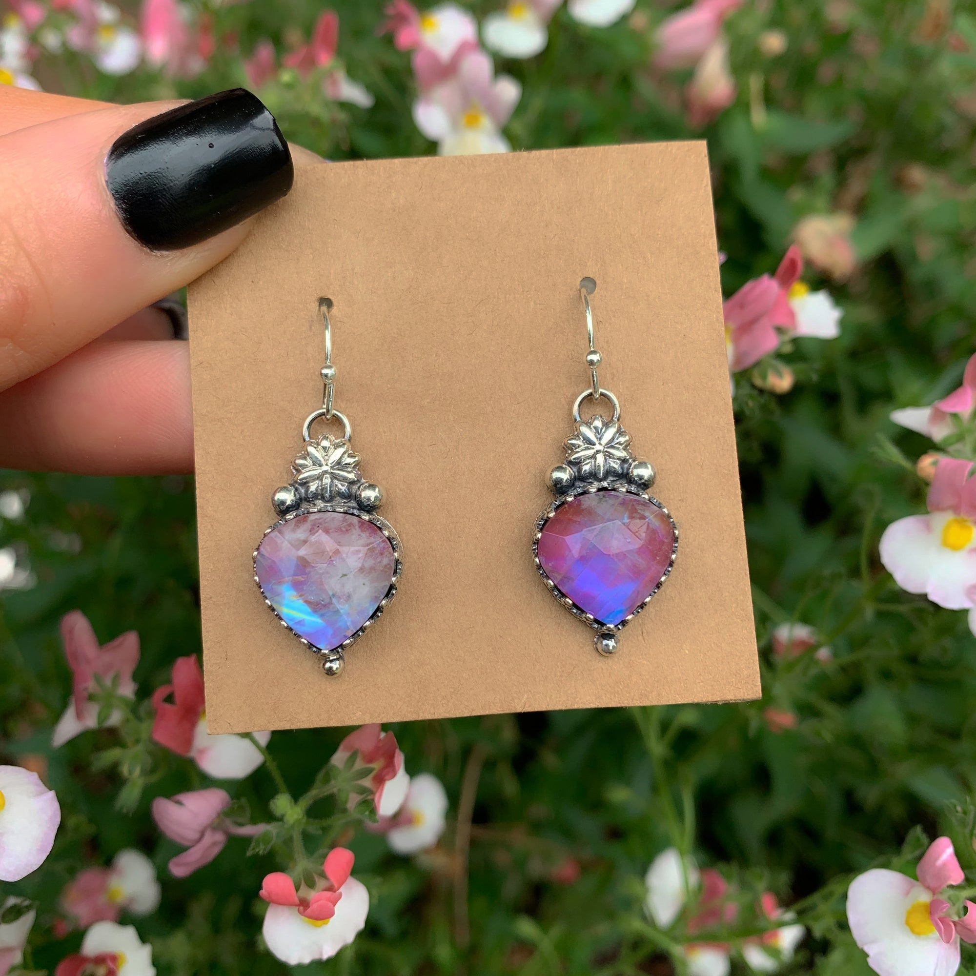 Rose Cut Moonstone & Red Jasper Earrings