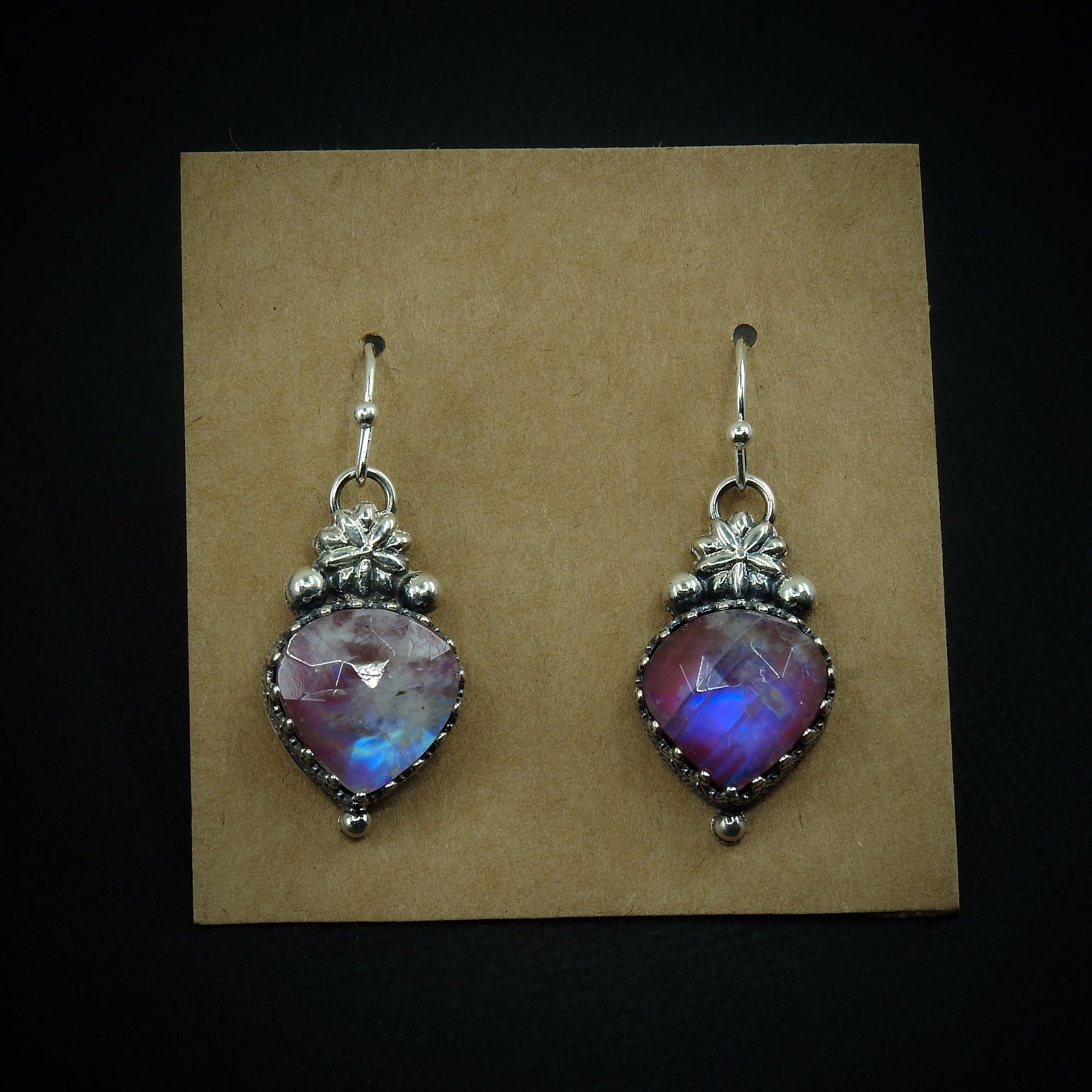 Rose Cut Moonstone & Red Jasper Earrings - Sterling Silver