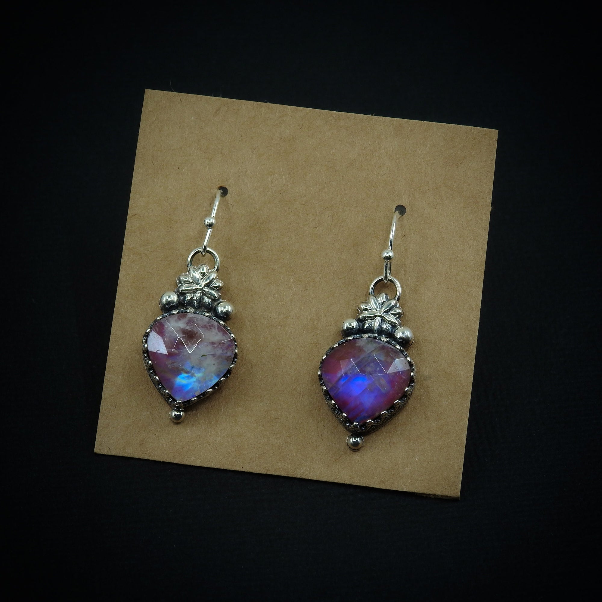 Rose Cut Moonstone & Red Jasper Earrings - Sterling Silver