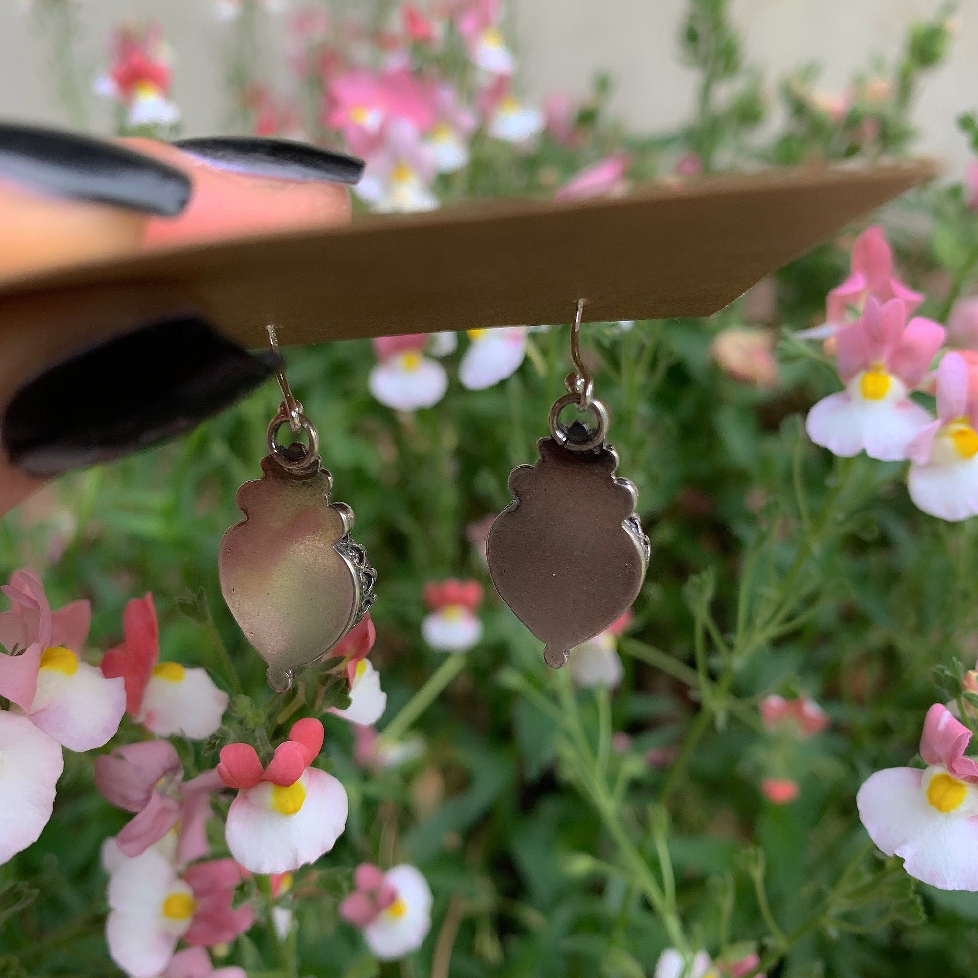 Rose Cut Moonstone & Red Jasper Earrings - Sterling Silver
