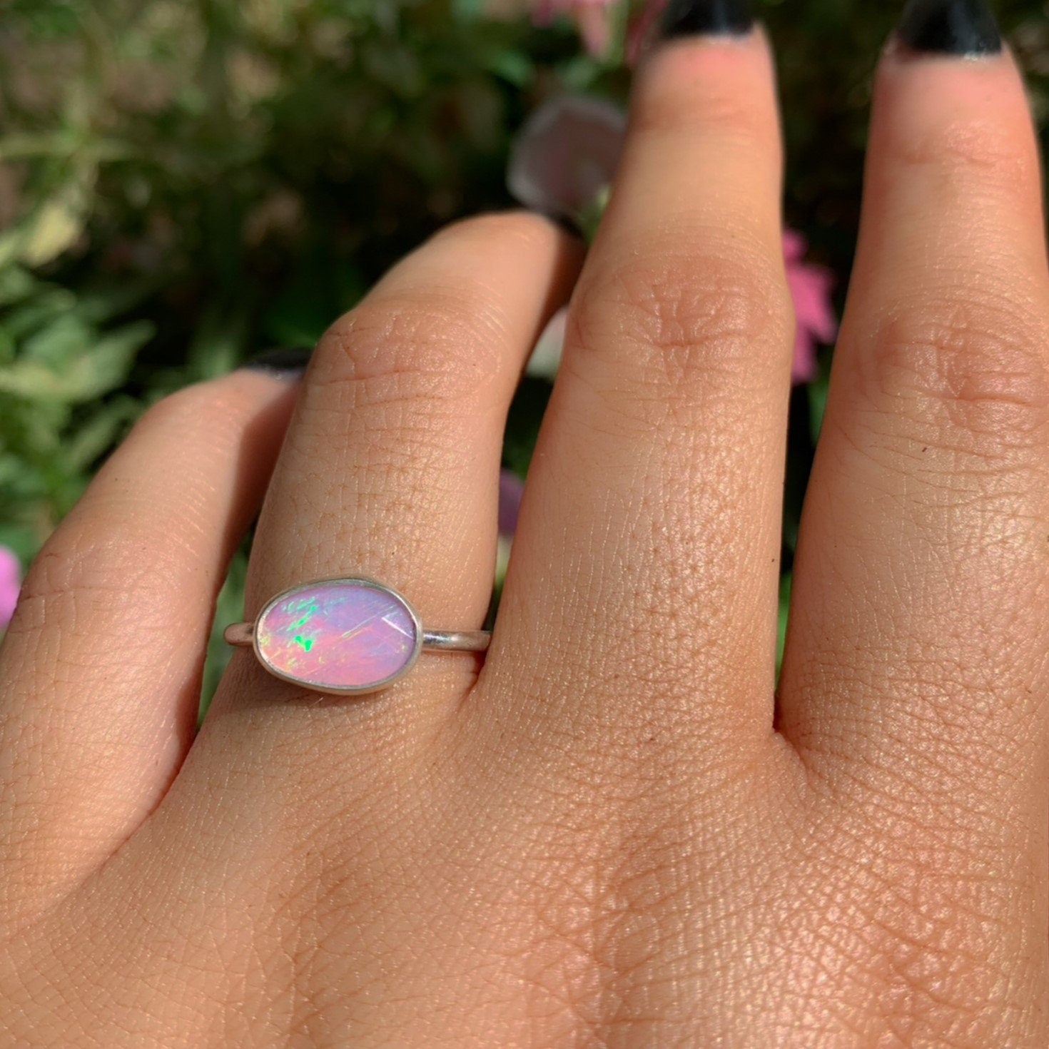 Rose Cut Pink Opal Ring - Size 6 1/2 - Sterling Silver - Ethiopian Opal Ring - Dainty Opal Jewellery, Faceted Opal Jewelry, Handcrafted OOAK