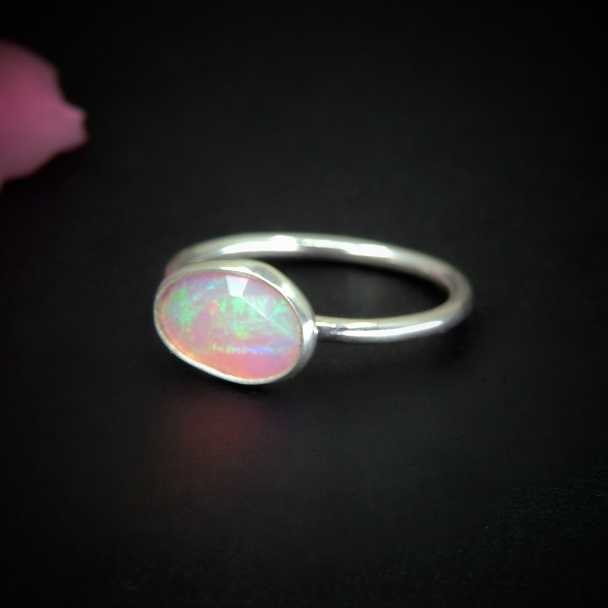 Rose Cut Pink Opal Ring - Size 6 1/2 - Sterling Silver - Ethiopian Opal Ring - Dainty Opal Jewellery, Faceted Opal Jewelry, Handcrafted OOAK