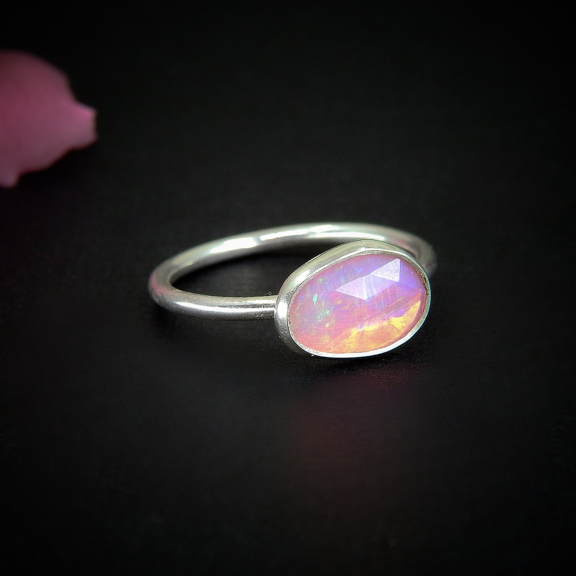 Rose Cut Pink Opal Ring - Size 6 1/2 - Sterling Silver - Ethiopian Opal Ring - Dainty Opal Jewellery, Faceted Opal Jewelry, Handcrafted OOAK