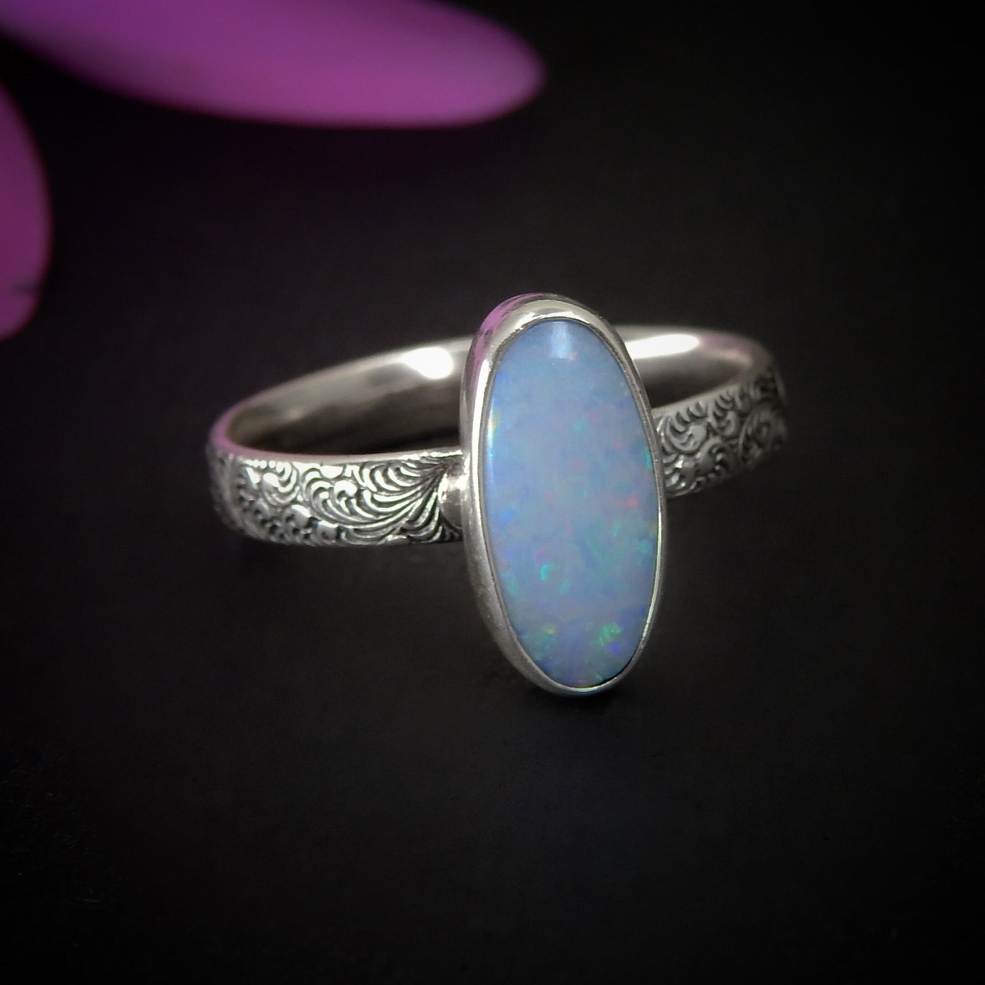Australian Opal Ring - Size 9 to 9 1/4 - Sterling Silver - Lightning Ridge Opal Ring, Dainty Opal Jewelry, Blue Australian Opal Jewelry