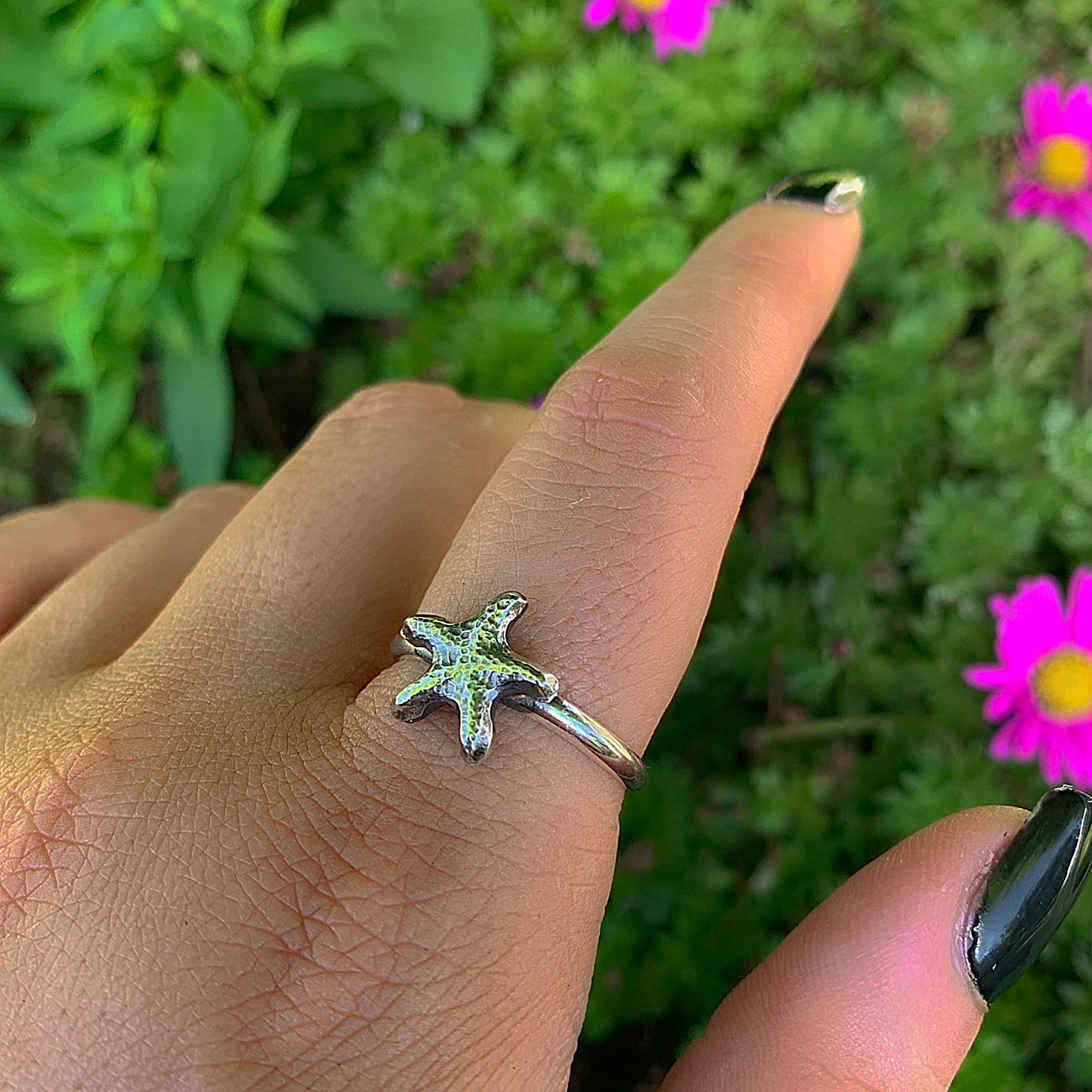 Starfish Ring - Sterling Silver - Made to Order - Silver Starfish Rings - Hammered Ocean Jewelry - Handmade Sea Star Fish Ring