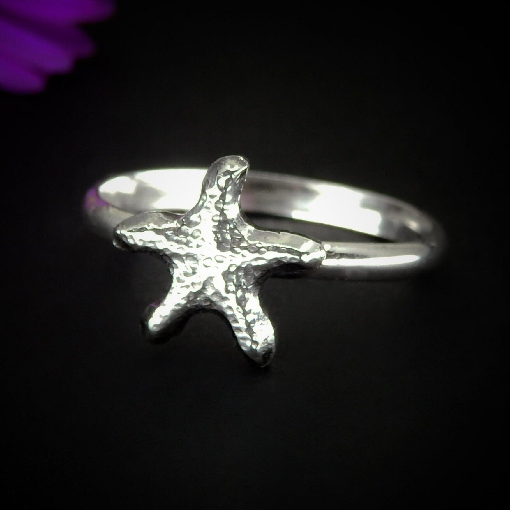 Starfish Ring - Sterling Silver - Made to Order - Silver Starfish Rings - Hammered Ocean Jewelry - Handmade Sea Star Fish Ring