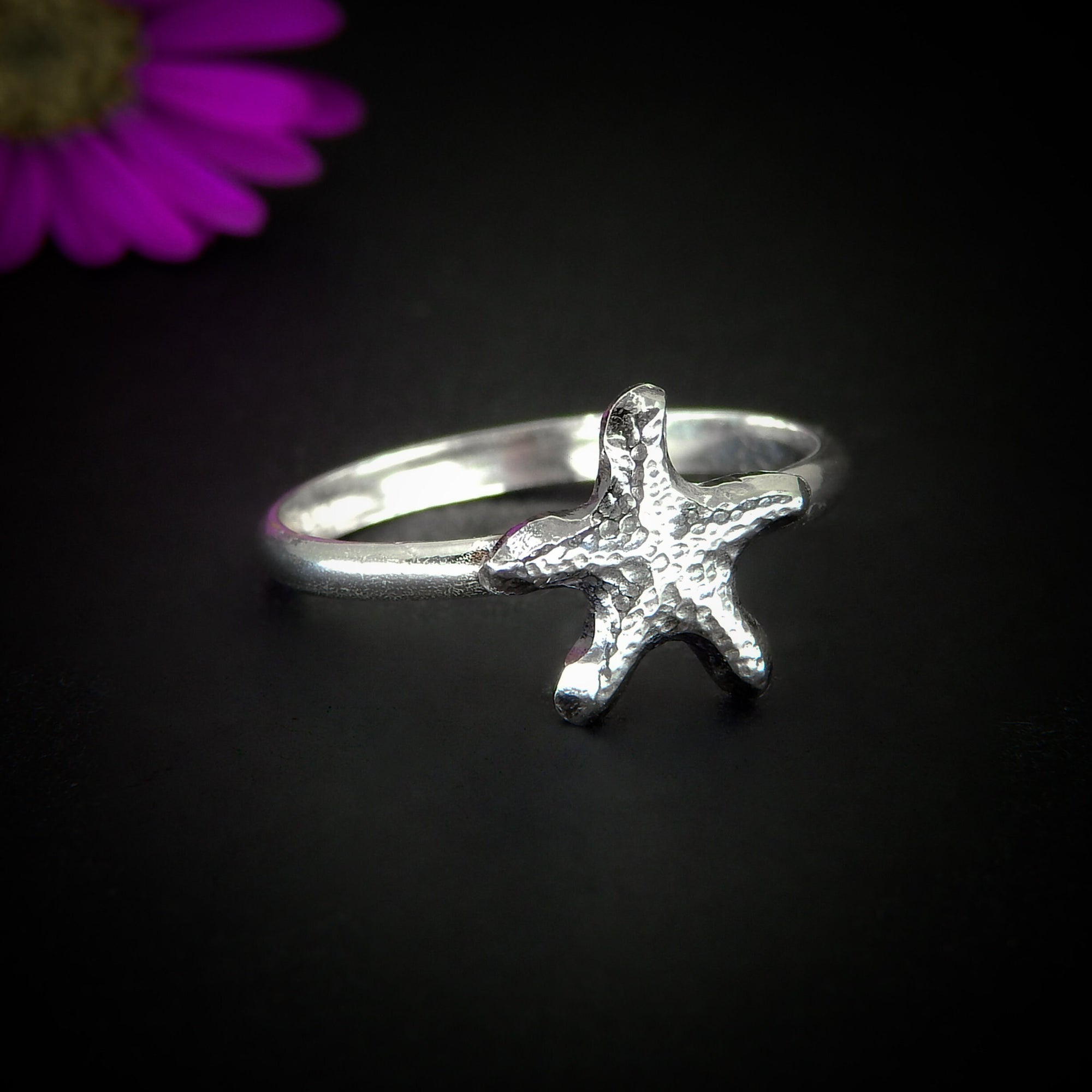 Starfish Ring - Sterling Silver - Made to Order - Silver Starfish Rings - Hammered Ocean Jewelry - Handmade Sea Star Fish Ring