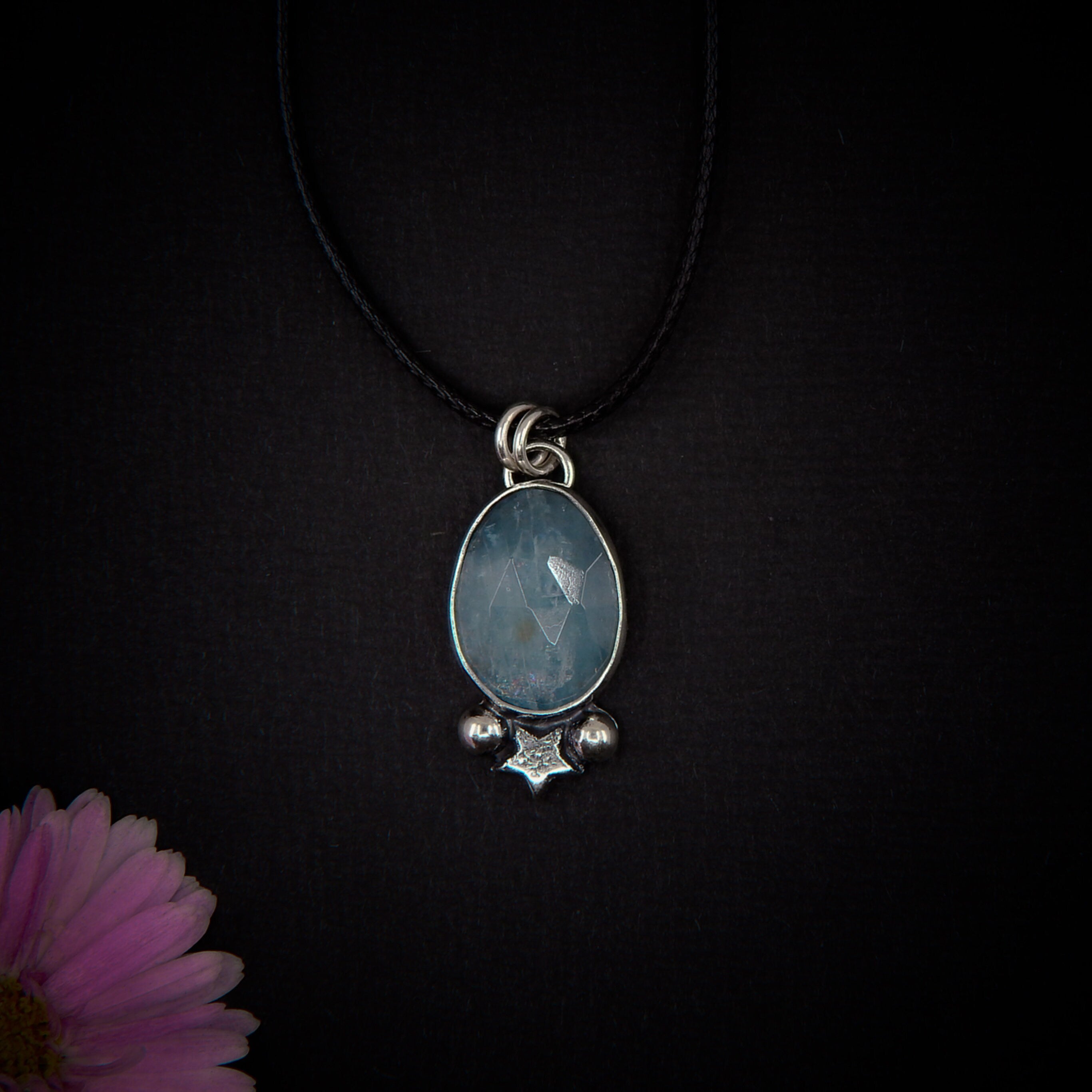 Aquamarine Pendant - Sterling Silver - Rose Cut Aquamarine Star Pendant - Faceted Aquamaring Necklace -Dainty Blue Aquamarine Star Jewelry