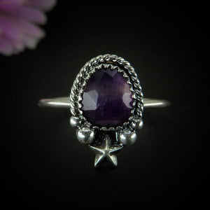 Rose Cut Fluorite Ring - Size 10 to 10 1/4 - Sterling Silver - Faceted Fluorite Jewelry - Purple Fluorite Star Ring - OOAK Dainty Flurorite