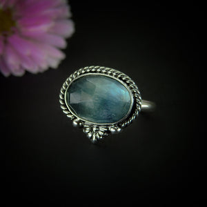 Rose Cut Fluorite Ring - Size 9 - Sterling Silver - Faceted Fluorite Jewelry - Green Fluorite Ring - OOAK Teal Flurorite Statement Jewellery
