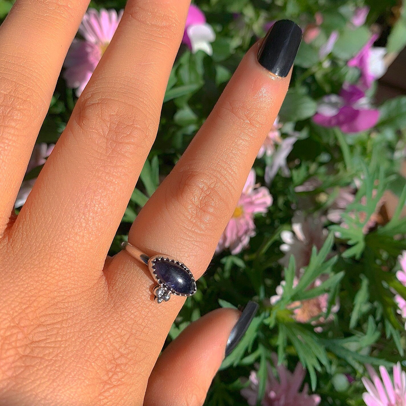 Iolite Ring - Size 7 1/2 to 7 3/4 - Sterling Silver - Dainty Iolite Ring - Iolite Jewellery - Marquise Iolite Jewelry - Dark Purple Iolite