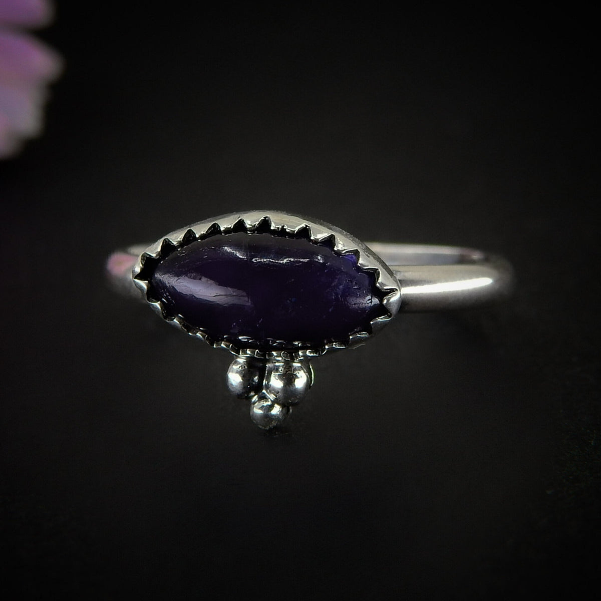 Iolite Ring - Size 7 1/2 to 7 3/4 - Sterling Silver - Dainty Iolite Ring - Iolite Jewellery - Marquise Iolite Jewelry - Dark Purple Iolite