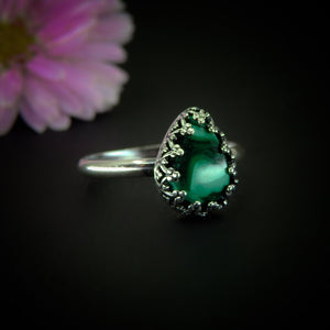 Malachite Ring - Size 9 - Sterling Silver - Dainty Malachite Ring - Teardrop Malachite Jewelry - Unique Gemstone Ring - Green Stone Ring