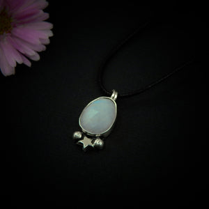 Rose Cut Moonstone Star Pendant - Sterling Silver - Rainbow Moonstone Necklace - Faceted Moonstone Pendant - Dainty Celestial Jewelry OOAK