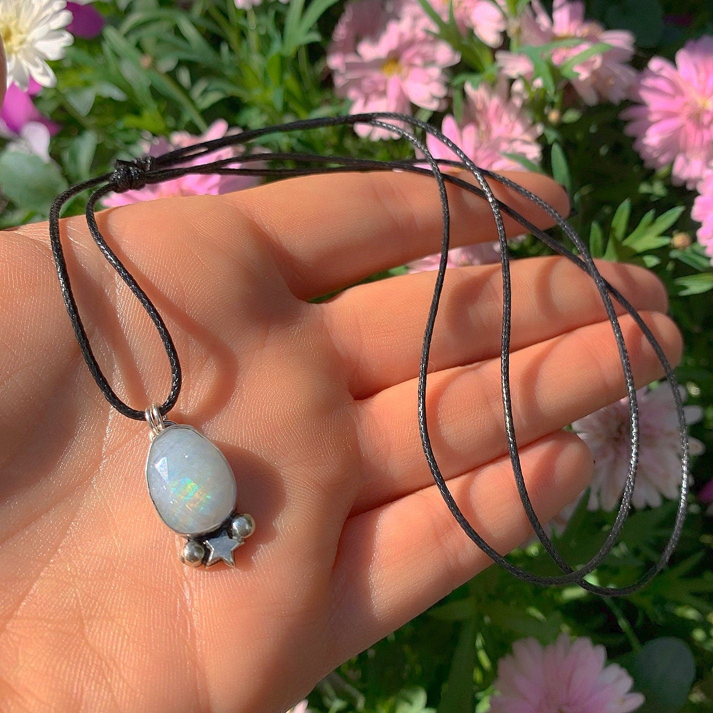 Rose Cut Moonstone Star Pendant - Sterling Silver - Rainbow Moonstone Necklace - Faceted Moonstone Pendant - Dainty Celestial Jewelry OOAK