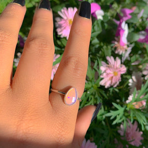 Rose Cut Pink Opal Ring - Size 7 to 7 1/4 - Sterling Silver - Ethiopian Opal Ring - Dainty Rainbow Opal Jewellery - Faceted Opal OOAK Ring