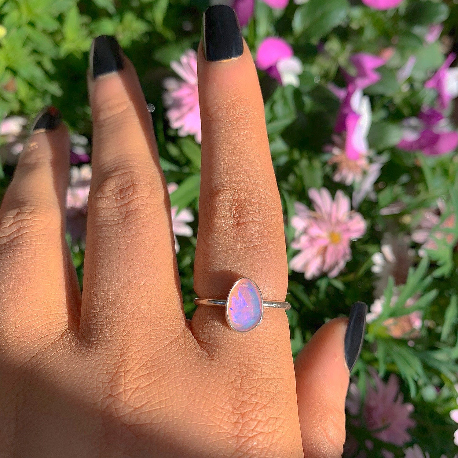 Rose Cut Pink Opal Ring - Size 7 to 7 1/4 - Sterling Silver - Ethiopian Opal Ring - Dainty Rainbow Opal Jewellery - Faceted Opal OOAK Ring