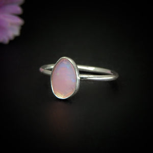 Rose Cut Pink Opal Ring - Size 7 to 7 1/4 - Sterling Silver - Ethiopian Opal Ring - Dainty Rainbow Opal Jewellery - Faceted Opal OOAK Ring