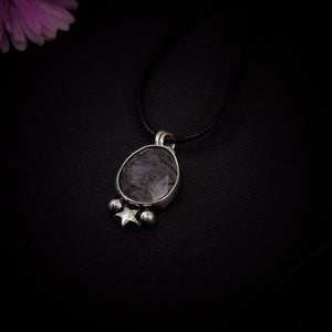 Rose Cut Black Rutilated Quartz Star Pendant - Sterling Silver - Faceted Rutilated Quartz Pendant - Dainty Needle Quartz Celestial Necklace
