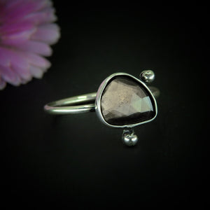 Rose Cut Smoky Quartz Ring - Size 11 1/4 - Sterling Silver - Dainty Smoky Quartz Jewellery - Faceted Gemstone Jewelry - Brown Crystal Ring