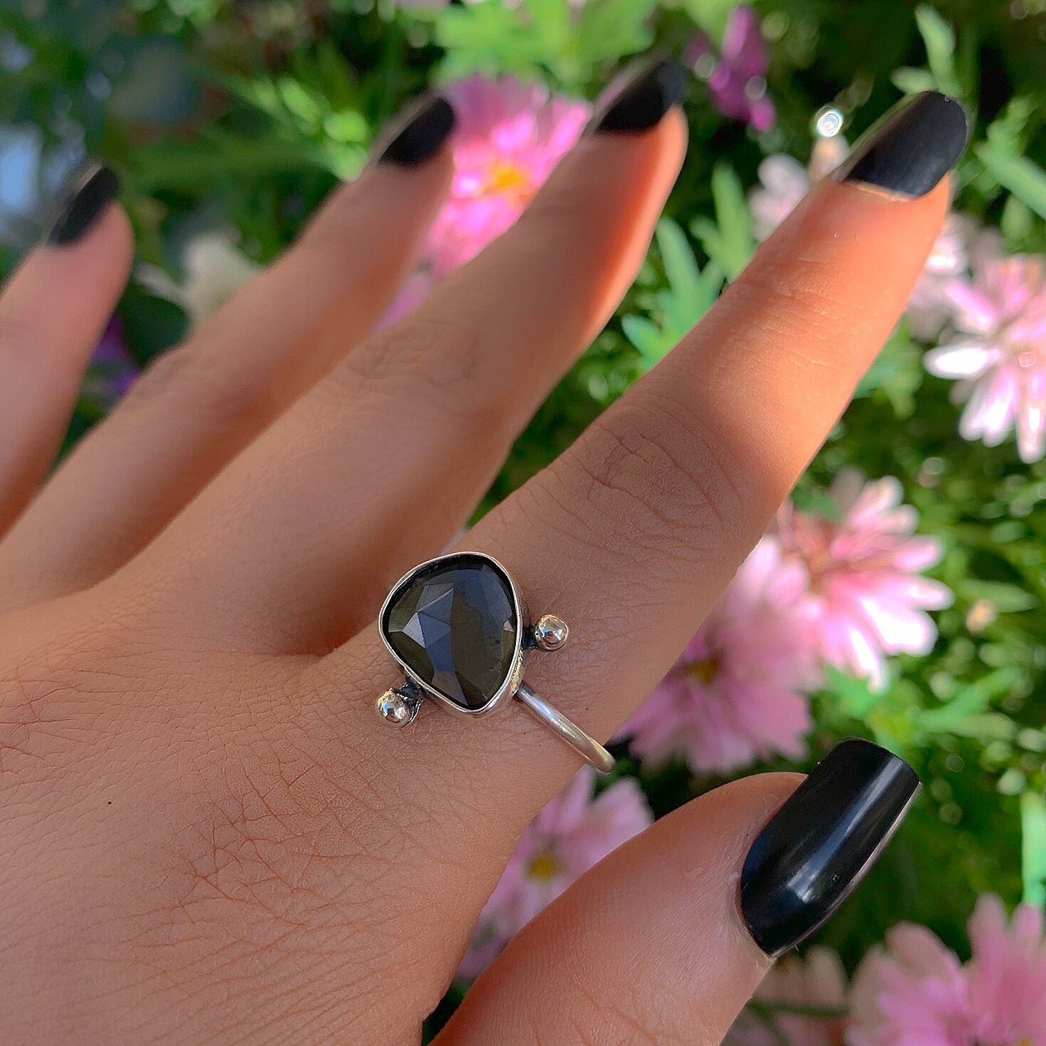 Rose Cut Smoky Quartz Ring - Size 11 1/4 - Sterling Silver - Dainty Smoky Quartz Jewellery - Faceted Gemstone Jewelry - Brown Crystal Ring