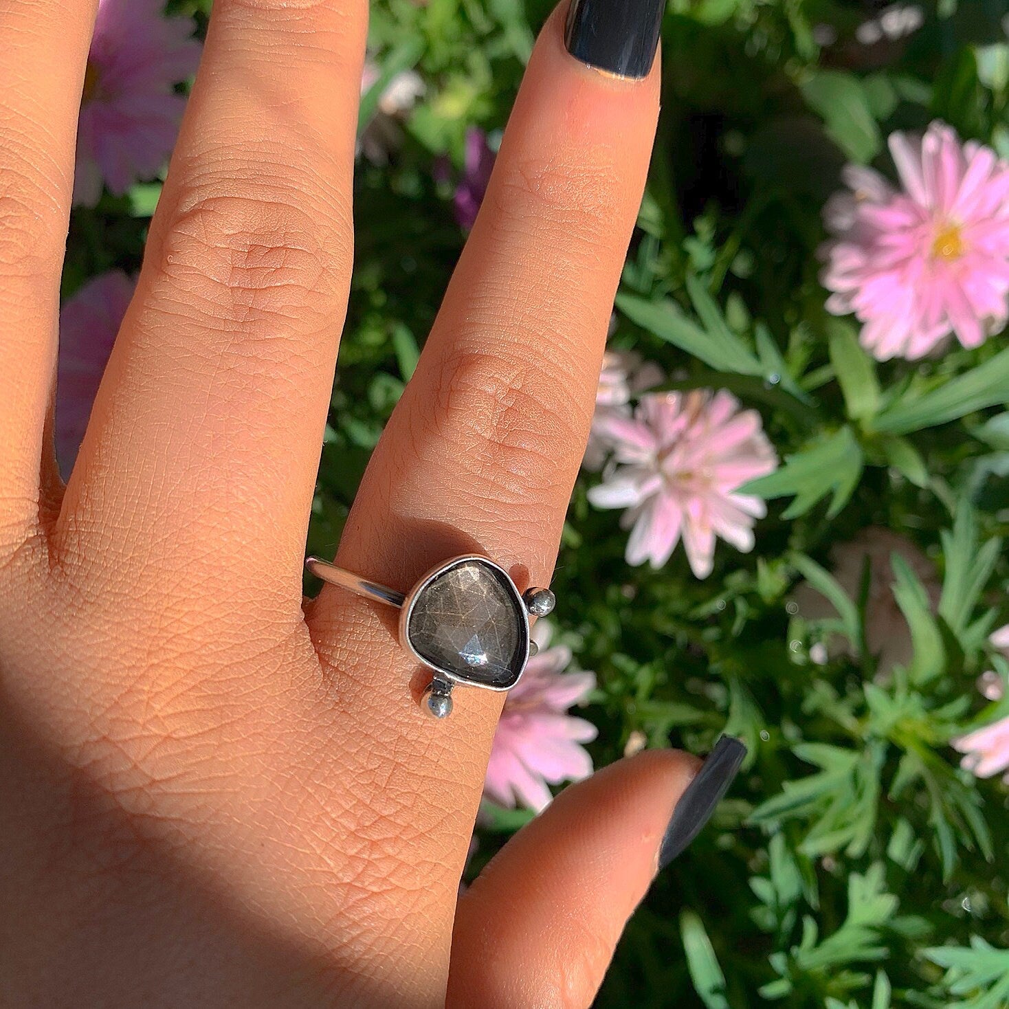 Rose Cut Smoky Quartz Ring - Size 11 1/4 - Sterling Silver - Dainty Smoky Quartz Jewellery - Faceted Gemstone Jewelry - Brown Crystal Ring