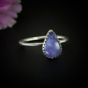 Tanzanite Ring - Size 9 - Sterling Silver - Teardrop Tanzanite Jewelry - Dainty Tanzanite Ring - Tanzanite Handmade Jewellery- Violet Stone