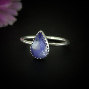 Tanzanite Ring - Size 9 - Sterling Silver - Teardrop Tanzanite Jewelry - Dainty Tanzanite Ring - Tanzanite Handmade Jewellery- Violet Stone