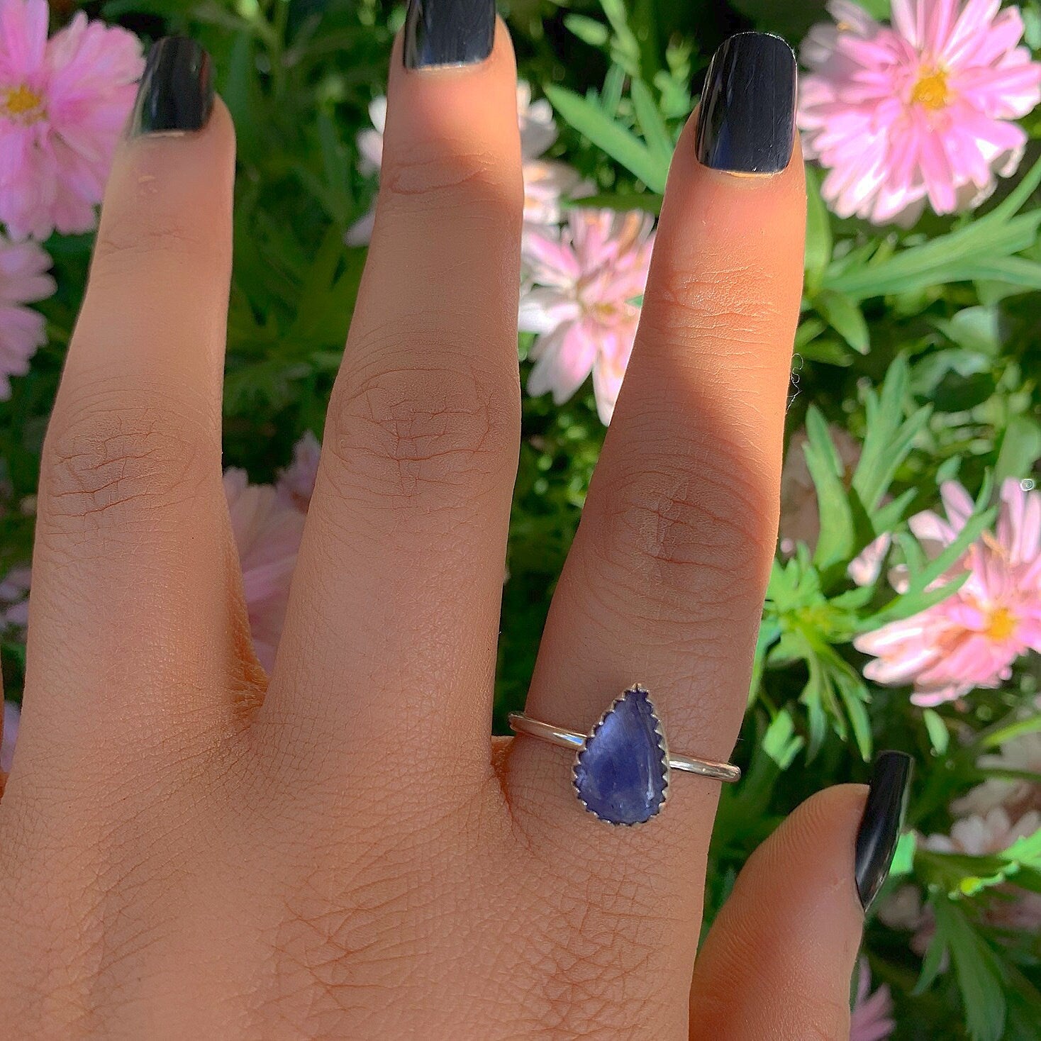 Tanzanite Ring - Size 9 - Sterling Silver - Teardrop Tanzanite Jewelry - Dainty Tanzanite Ring - Tanzanite Handmade Jewellery- Violet Stone