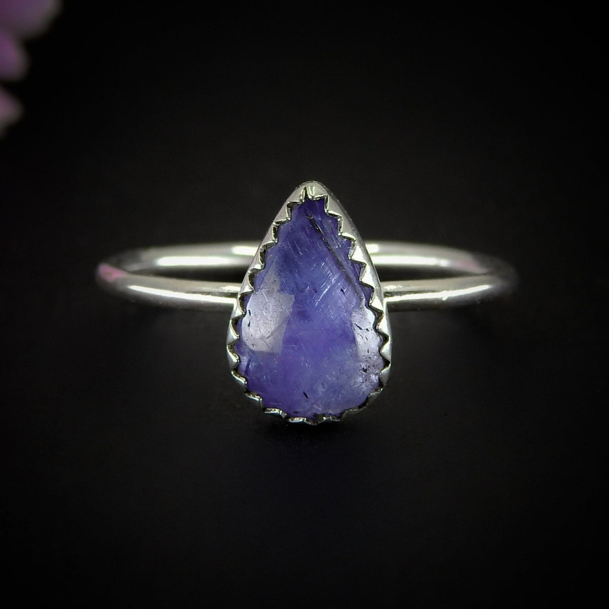 Tanzanite Ring - Size 9 - Sterling Silver - Teardrop Tanzanite Jewelry - Dainty Tanzanite Ring - Tanzanite Handmade Jewellery- Violet Stone