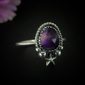 Rose Cut Fluorite Ring - Size 10 to 10 1/4 - Sterling Silver - Faceted Fluorite Jewelry - Purple Fluorite Star Ring - OOAK Dainty Flurorite