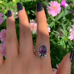 Rose Cut Fluorite Ring - Size 10 to 10 1/4 - Sterling Silver - Faceted Fluorite Jewelry - Purple Fluorite Star Ring - OOAK Dainty Flurorite