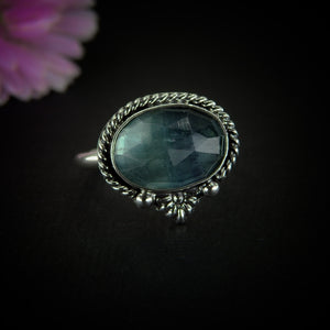 Rose Cut Fluorite Ring - Size 9 - Sterling Silver - Faceted Fluorite Jewelry - Green Fluorite Ring - OOAK Teal Flurorite Statement Jewellery