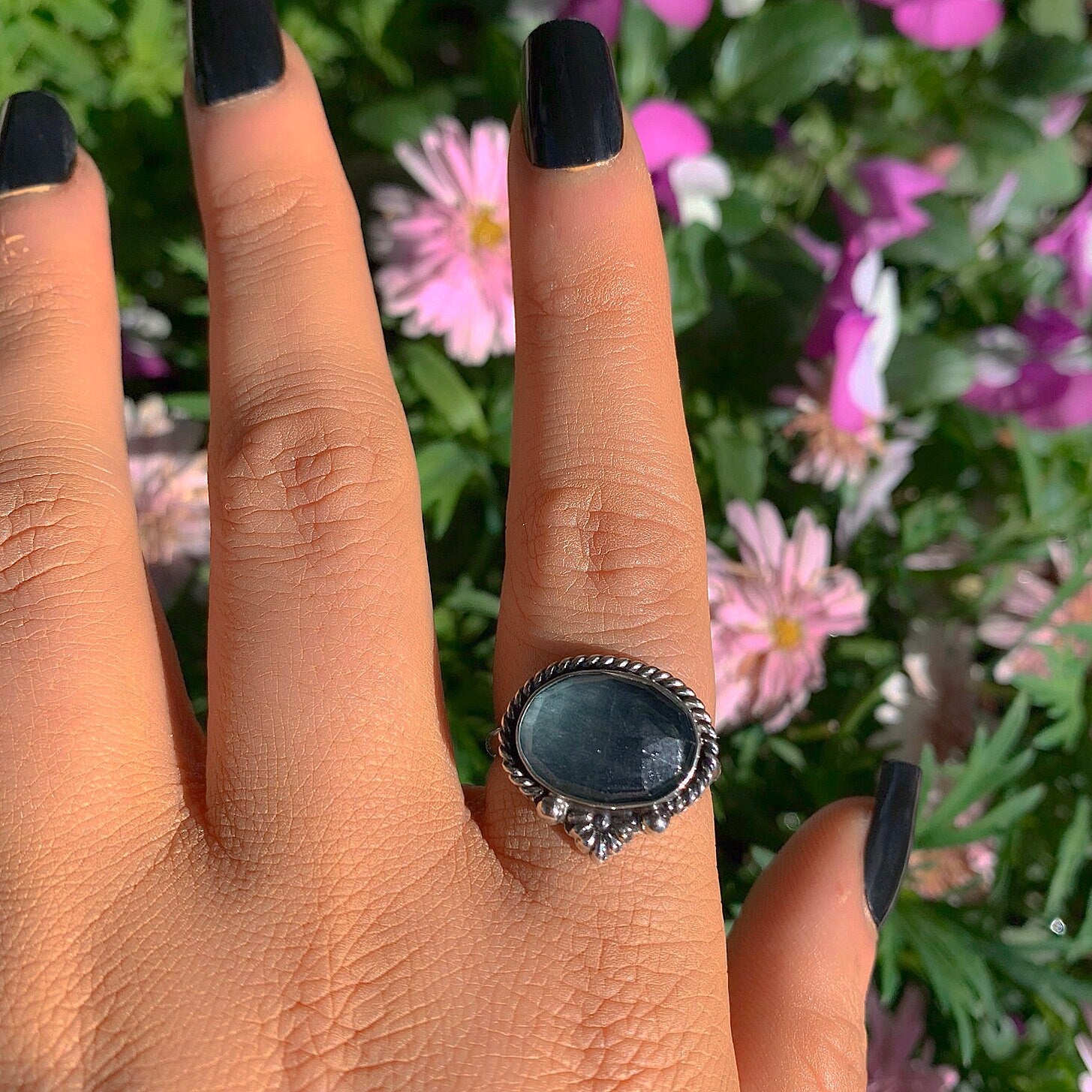 Rose Cut Fluorite Ring - Size 9 - Sterling Silver - Faceted Fluorite Jewelry - Green Fluorite Ring - OOAK Teal Flurorite Statement Jewellery
