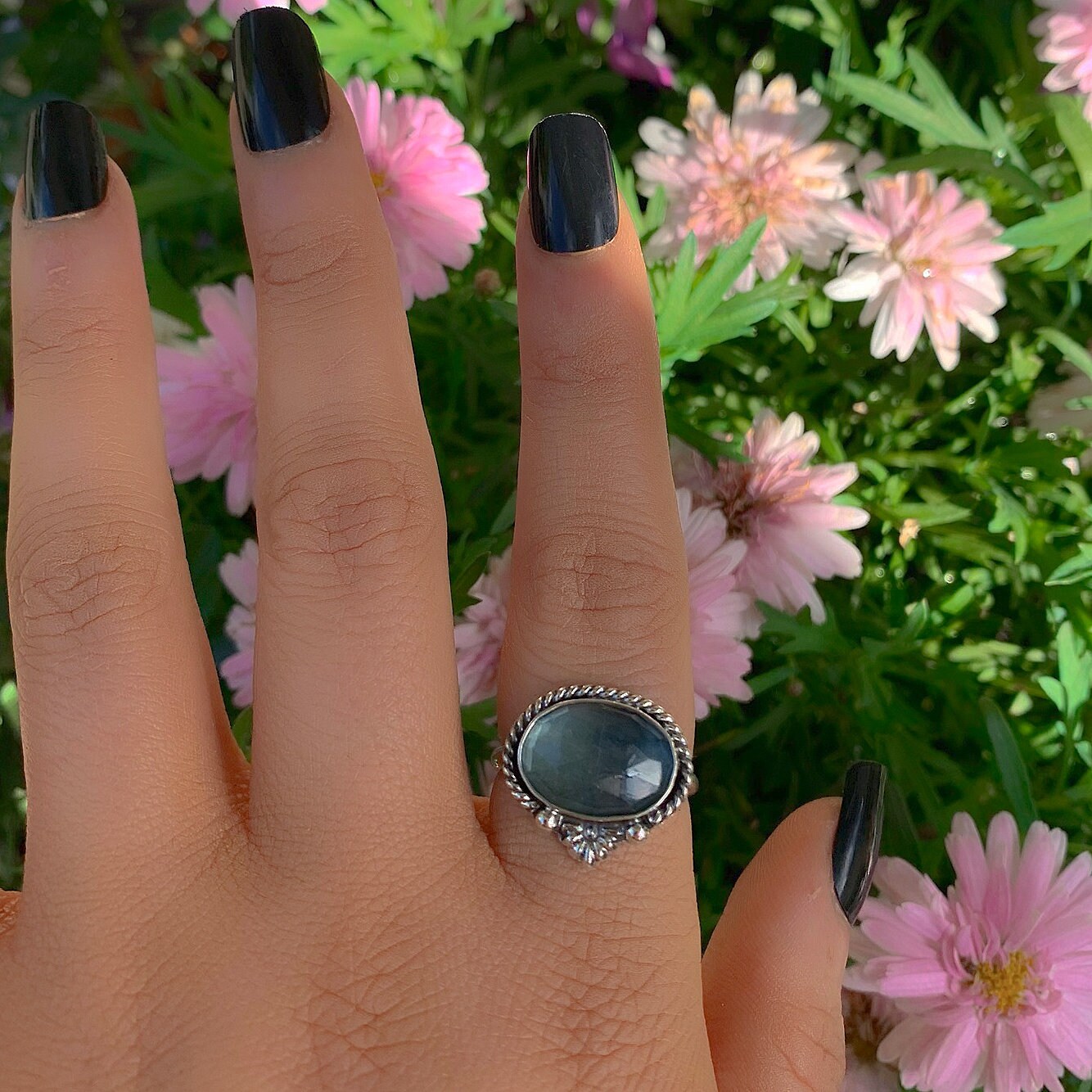 Rose Cut Fluorite Ring - Size 9 - Sterling Silver - Faceted Fluorite Jewelry - Green Fluorite Ring - OOAK Teal Flurorite Statement Jewellery