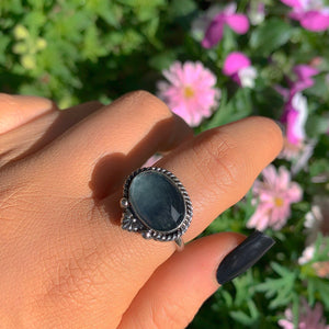 Rose Cut Fluorite Ring - Size 9 - Sterling Silver - Faceted Fluorite Jewelry - Green Fluorite Ring - OOAK Teal Flurorite Statement Jewellery