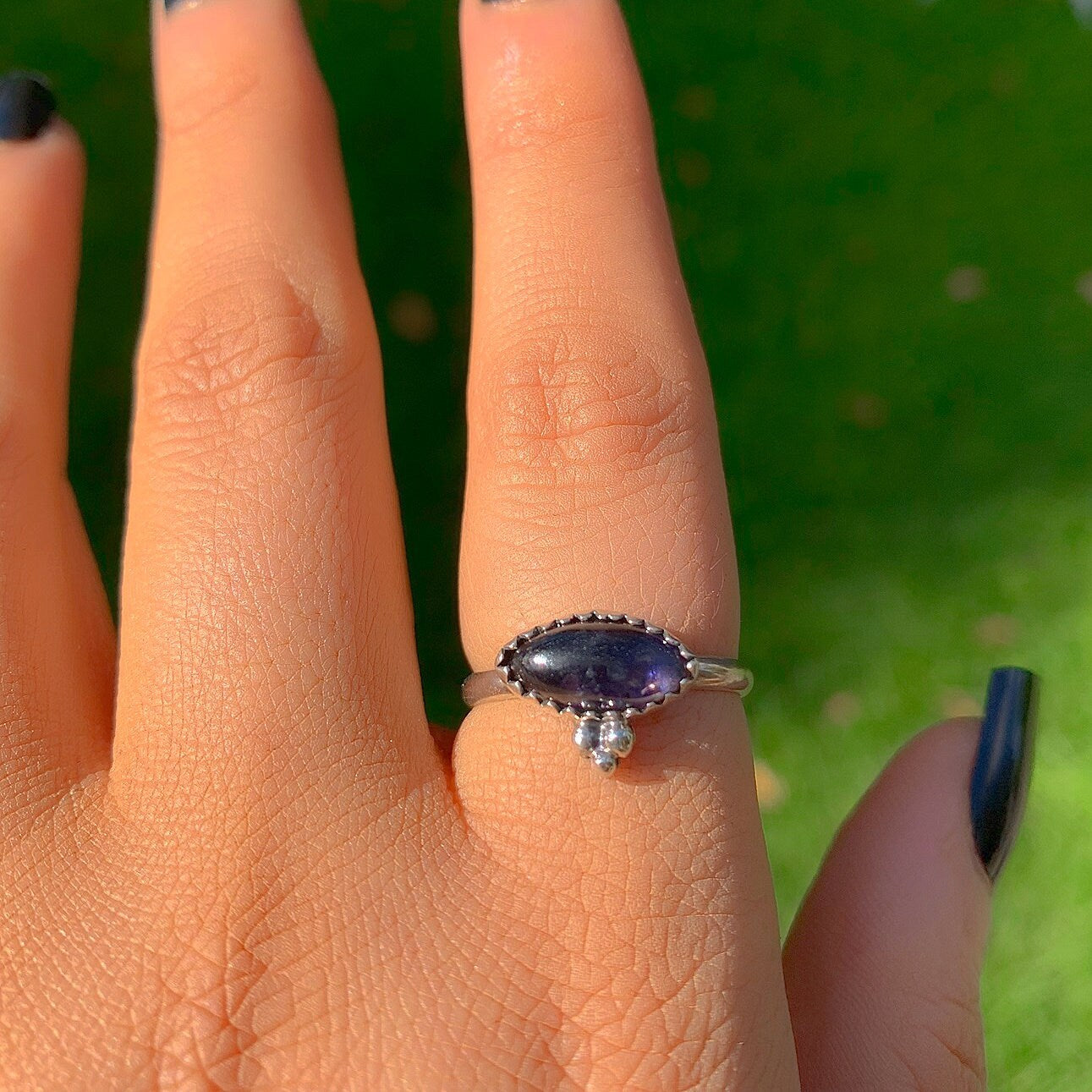 Iolite Ring - Size 7 1/2 to 7 3/4 - Sterling Silver - Dainty Iolite Ring - Iolite Jewellery - Marquise Iolite Jewelry - Dark Purple Iolite