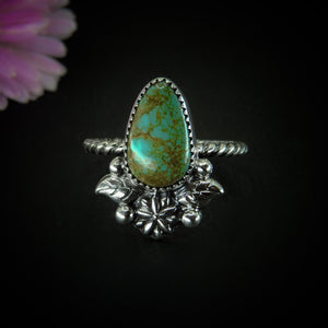 King's Manassa Turquoise Ring - Size 10 - Sterling Silver - Aqua Turquoise Jewelry - Real Turquoise - Green Turquoise Flower Leaf Ring OOAK