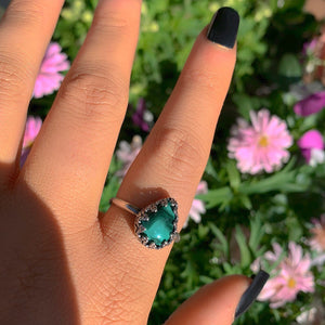 Malachite Ring - Size 9 - Sterling Silver - Dainty Malachite Ring - Teardrop Malachite Jewelry - Unique Gemstone Ring - Green Stone Ring