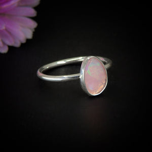 Rose Cut Pink Opal Ring - Size 7 to 7 1/4 - Sterling Silver - Ethiopian Opal Ring - Dainty Rainbow Opal Jewellery - Faceted Opal OOAK Ring