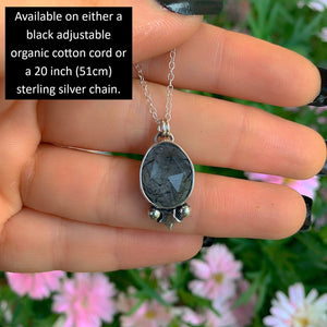Rose Cut Black Rutilated Quartz Star Pendant - Sterling Silver - Faceted Rutilated Quartz Pendant - Dainty Needle Quartz Celestial Necklace