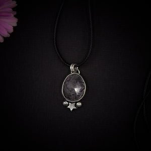Rose Cut Black Rutilated Quartz Star Pendant - Sterling Silver - Faceted Rutilated Quartz Pendant - Dainty Needle Quartz Celestial Necklace