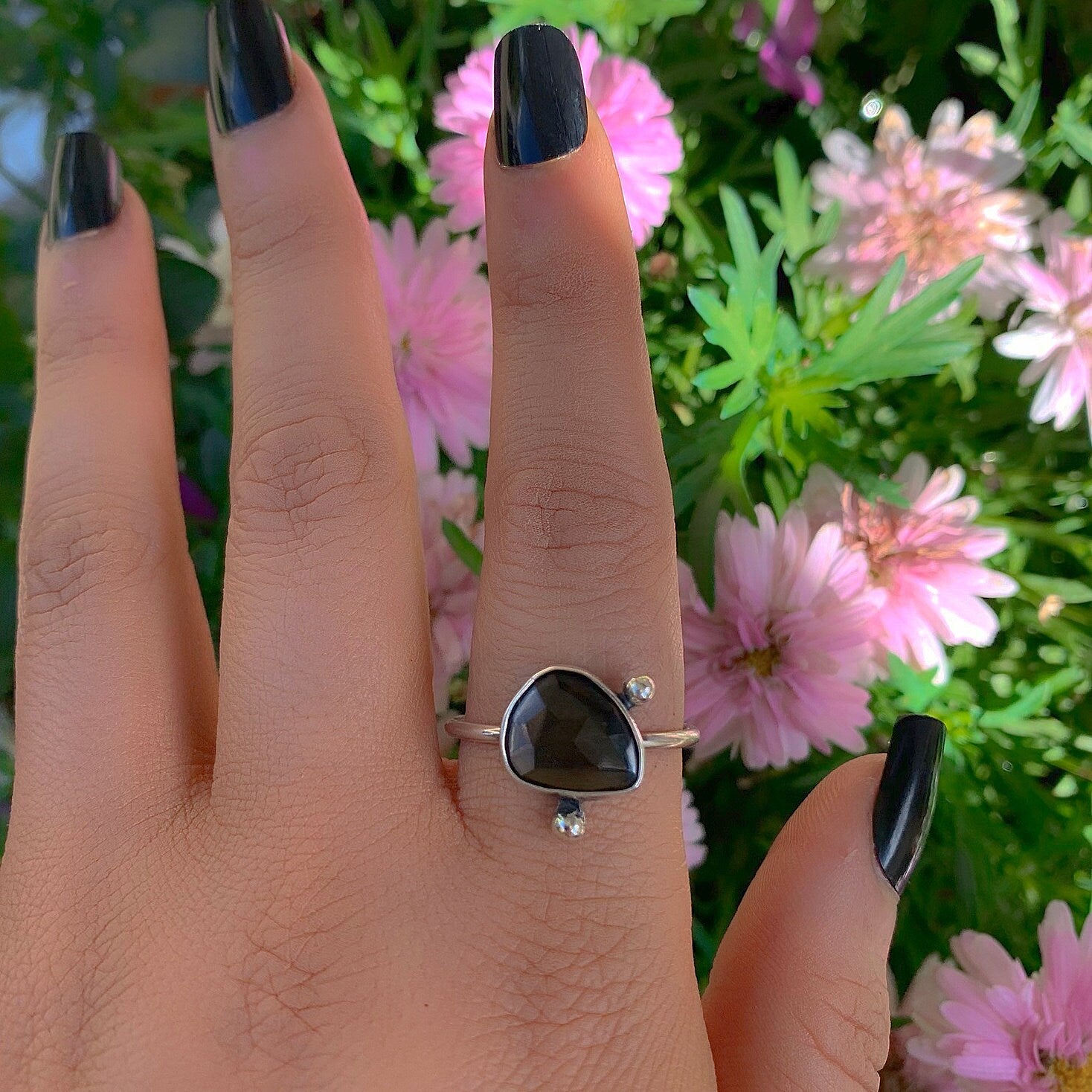 Rose Cut Smoky Quartz Ring - Size 11 1/4 - Sterling Silver - Dainty Smoky Quartz Jewellery - Faceted Gemstone Jewelry - Brown Crystal Ring