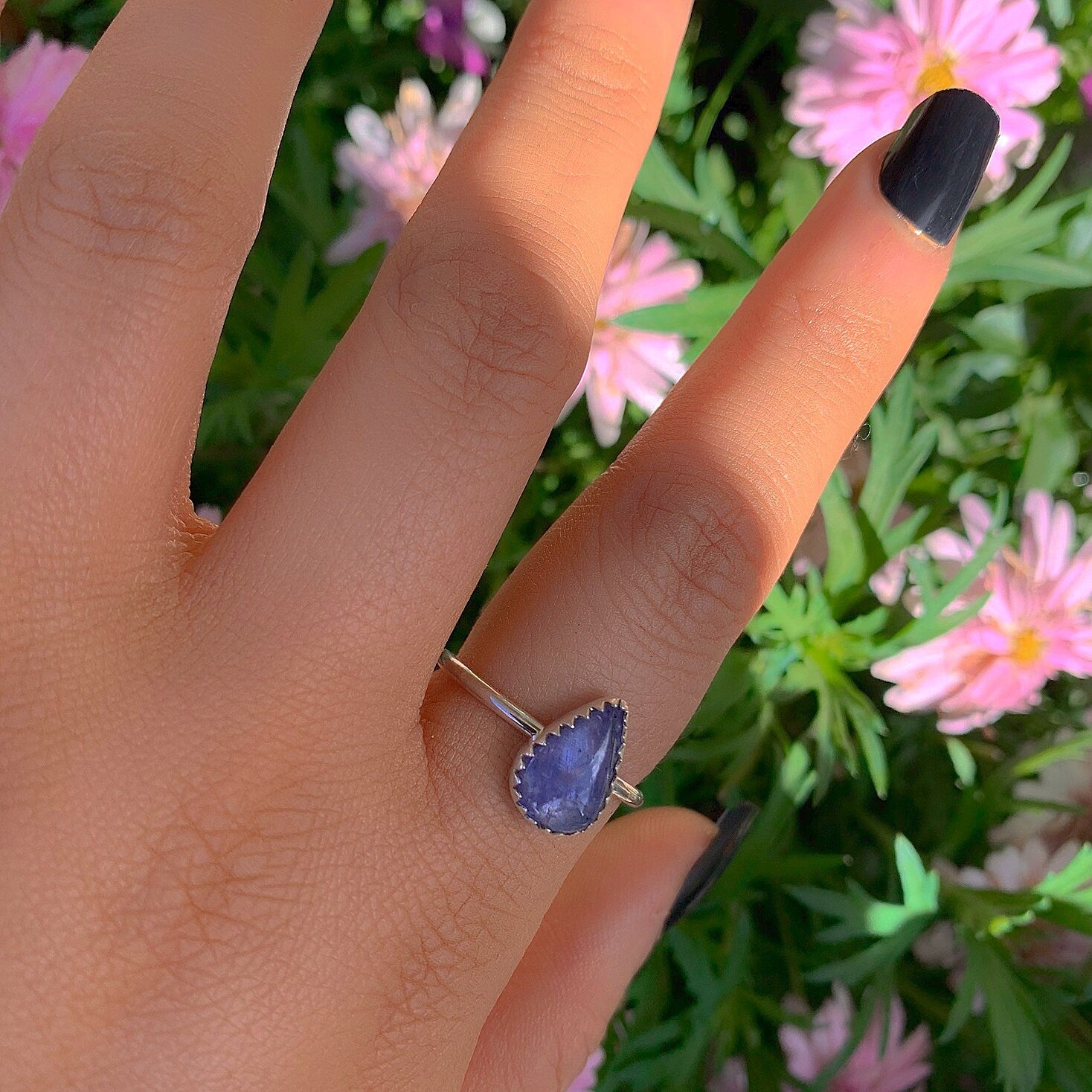 Tanzanite Ring - Size 9 - Sterling Silver - Teardrop Tanzanite Jewelry - Dainty Tanzanite Ring - Tanzanite Handmade Jewellery- Violet Stone