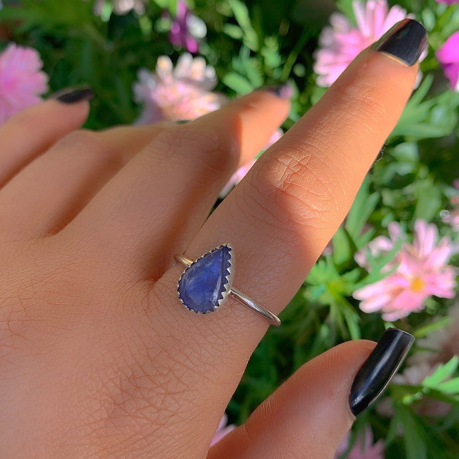 Tanzanite Ring - Size 9 - Sterling Silver - Teardrop Tanzanite Jewelry - Dainty Tanzanite Ring - Tanzanite Handmade Jewellery- Violet Stone