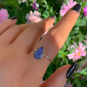 Tanzanite Ring - Size 9 - Sterling Silver - Teardrop Tanzanite Jewelry - Dainty Tanzanite Ring - Tanzanite Handmade Jewellery- Violet Stone
