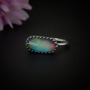 Rose Cut Clear Quartz & Aurora Opal Ring - Size 5 1/2 to 5 3/4 - Sterling Silver - Rainbow Crystal Jewellery - Handcrafted Crystal Ring
