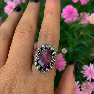 Rose Cut Moonstone & Red Jasper Ring - Size 8 1/4 - Sterling Silver - Pink Moonstone Ring - Moonstone Ring - Crescent Moon Ring Jewelry